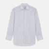 View 1 of product The Turnbull & Asser White and Blue Check Cotton Regular Fit Mayfair Shirt features a classic button-up design with long sleeves, traditional collar and cuffs, displayed flat against a white background.