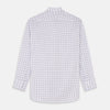View 5 of product The Turnbull & Asser Red and Blue Multi-check Cotton Regular Fit Mayfair Shirt features a white base with red and blue checks, long sleeves, a T&A collar, and is shown flat against a white surface.