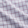 View 4 of product The Turnbull & Asser Red and Blue Multi-check Cotton Regular Fit Mayfair Shirt features a white base with red and blue checks, long sleeves, a T&A collar, and is shown flat against a white surface.