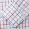 View 3 of product The Turnbull & Asser Red and Blue Multi-check Cotton Regular Fit Mayfair Shirt features a white base with red and blue checks, long sleeves, a T&A collar, and is shown flat against a white surface.