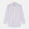 View 1 of product The Turnbull & Asser Red and Blue Multi-check Cotton Regular Fit Mayfair Shirt features a white base with red and blue checks, long sleeves, a T&A collar, and is shown flat against a white surface.
