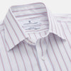 View 4 of product The Turnbull & Asser Red and Blue Multi-stripe Cotton Regular Fit Mayfair Shirt features a button-down front and classic collar, displayed on a plain white background.