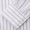 View 5 of product The Turnbull & Asser Red and Blue Multi-stripe Cotton Regular Fit Mayfair Shirt features a button-down front and classic collar, displayed on a plain white background.