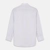 View 5 of product The Turnbull & Asser Purple Multi-stripe Cotton Regular Fit Mayfair Shirt is a men’s button-up with a T&A collar, showcasing thin vertical stripes, neatly laid flat against a white background.