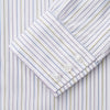 View 3 of product The Turnbull & Asser Purple Multi-stripe Cotton Regular Fit Mayfair Shirt is a men’s button-up with a T&A collar, showcasing thin vertical stripes, neatly laid flat against a white background.