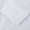 View 3 of product The Turnbull & Asser Pale Blue and White Multi-stripe Cotton Regular Fit Mayfair Shirt features a T&A collar and buttoned cuffs, shown on a plain white background.