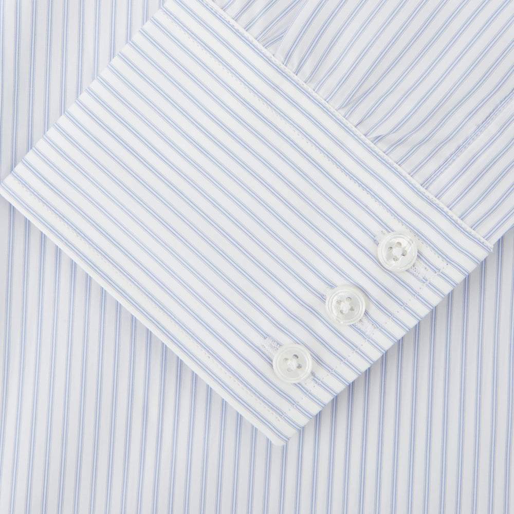 Pale Blue and White Multi-stripe Cotton Regular Fit Mayfair Shirt