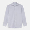 View 1 of product The Turnbull & Asser Faded Blue Block Check Cotton Shelton Shirt features a tailored fit, long sleeves, button-down front, and classic collar, displayed flat on a white background.