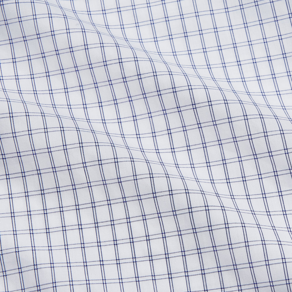 White and Blue Check Cotton Tailored Fit Shelton Shirt