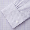 View 3 of product The Blue Multi Check Cashmerello Weekend Fit Hayne Shirt by Turnbull & Asser features long sleeves, a button-down front, Dorset collar, buttoned cuffs, and a blue check pattern, shown laid flat on a white background.