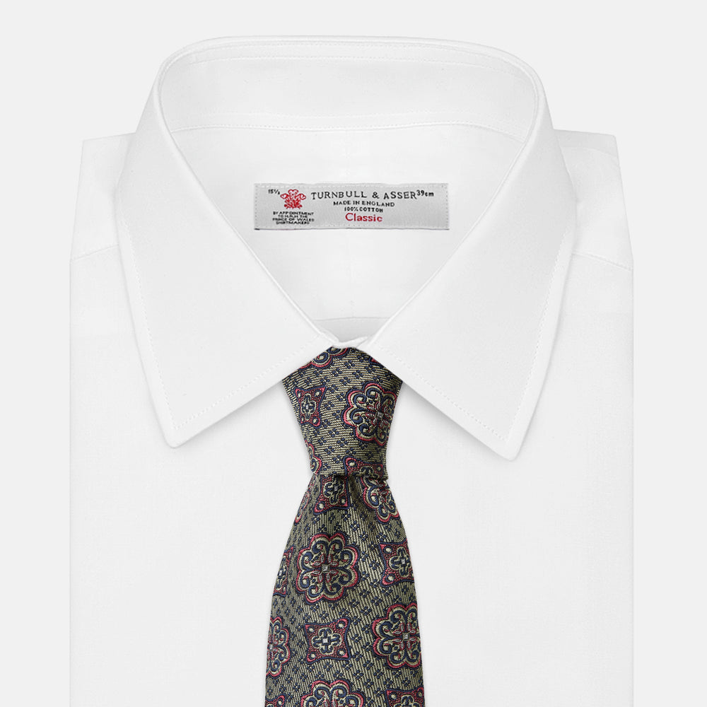 Green Floral Tile Silk Tie