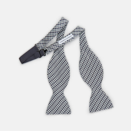Blue Multi Puppytooth Silk Bow Tie