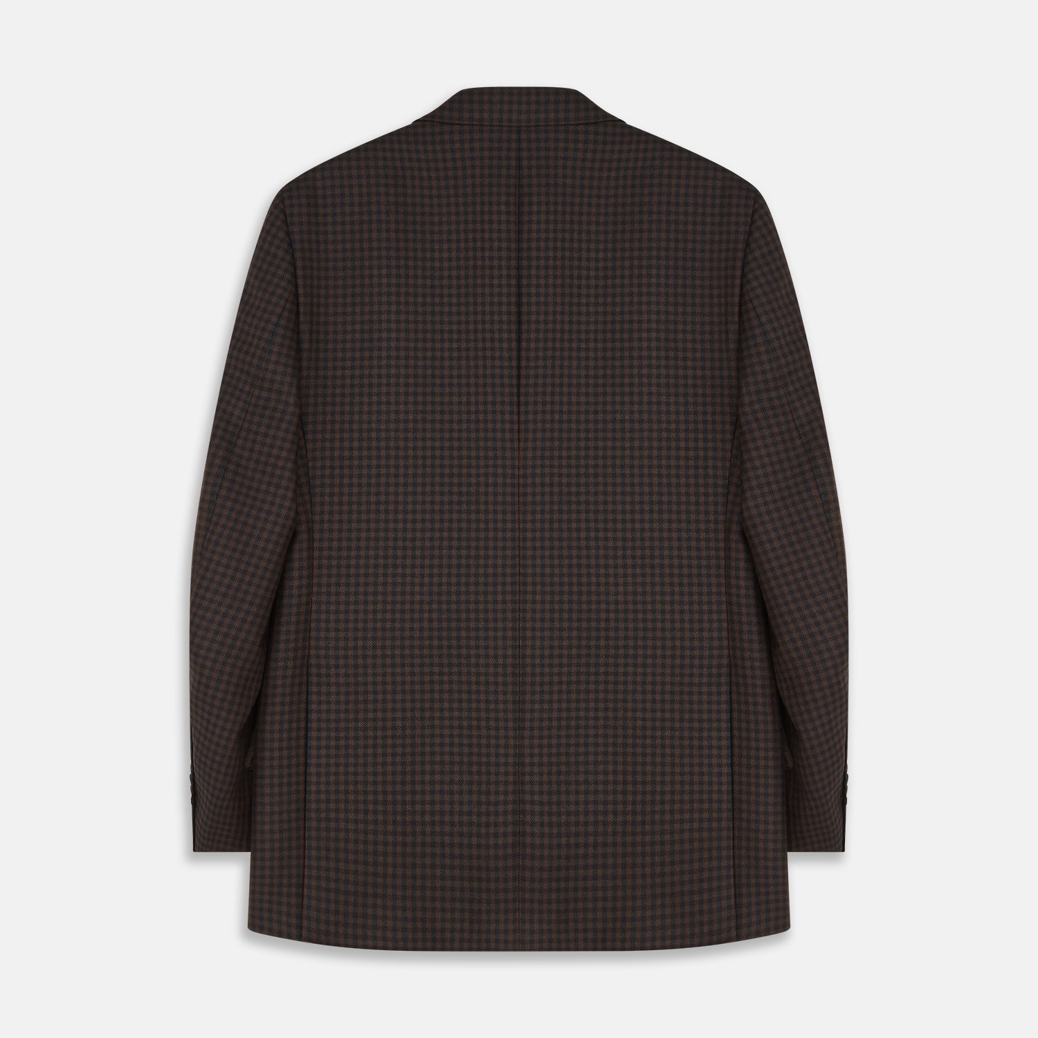 View 4 of product The Turnbull & Asser Brown and Navy Checked Wool Barrington Blazer, tailored in Italy with notched lapels, a chest pocket, two front flap pockets, and a single-breasted closure, is shown on a plain white background.
