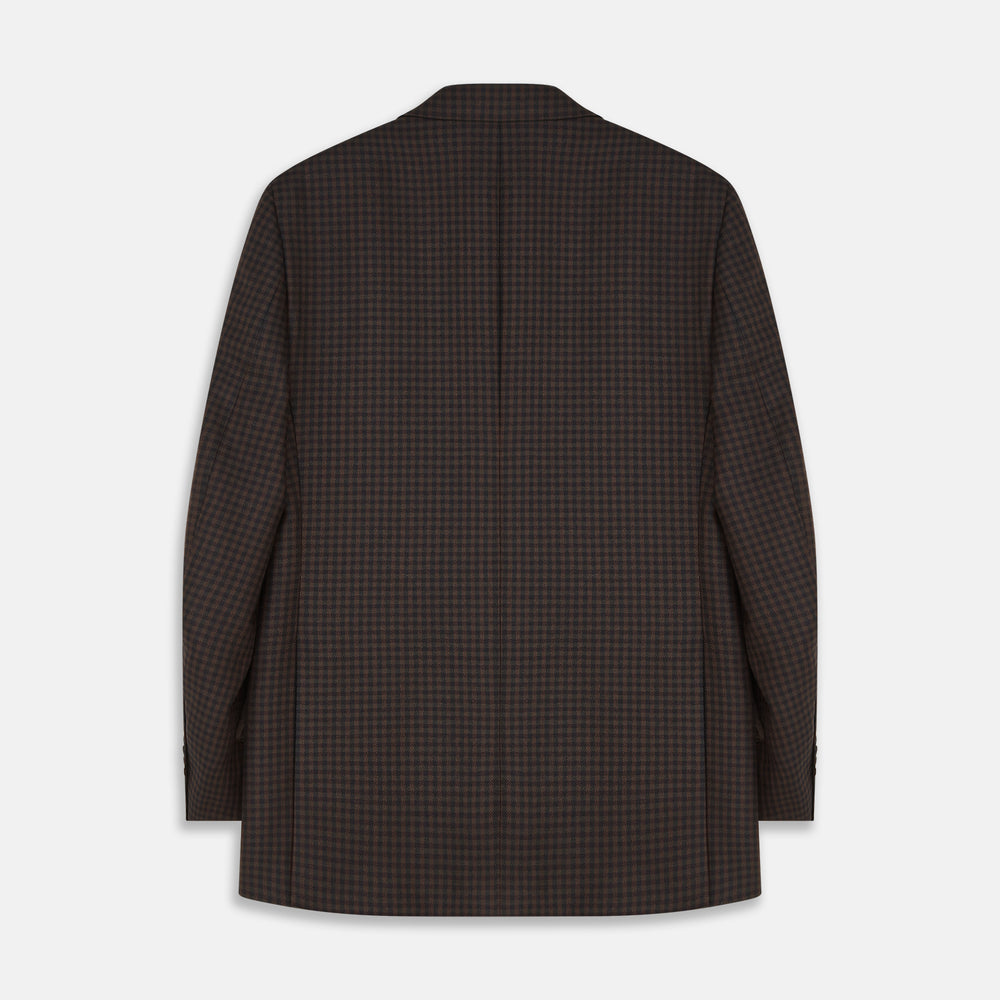 Brown and Navy Checked Wool Barrington Blazer