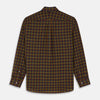 View 5 of product The Turnbull & Asser Blue, Yellow and Red Multi Check Wool Weekend Fit Finch Shirt is a men's long-sleeve button-up with a pointed collar and chest pocket, displayed on a plain white background.