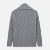 View 3 of product The Turnbull & Asser Grey Ribbed Cashmere Ainsley Cardigan is a luxury 3-ply cashmere knit with a shawl collar, button-up front, and two front pockets, shown laid flat on a white background.
