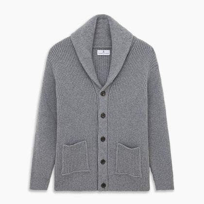 Grey Ribbed Cashmere Ainsley Cardigan Image 3