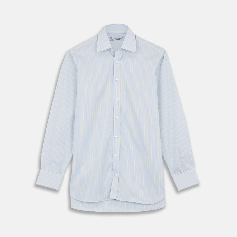 Blue and Yellow Grouped Stripe Shirt with T&A Collar and Double Cuffs