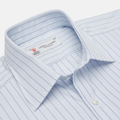 Blue Grouped Stripe Shirt with T&A Collar and Double Cuffs Image 2