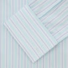 View 2 of product The Turnbull & Asser Green & Light Blue Stripe Poplin Cotton Shirt features a regular fit, T&A collar, and 2-button cuff. Its crisp vertical stripes in green and light blue stand out against a plain white background.