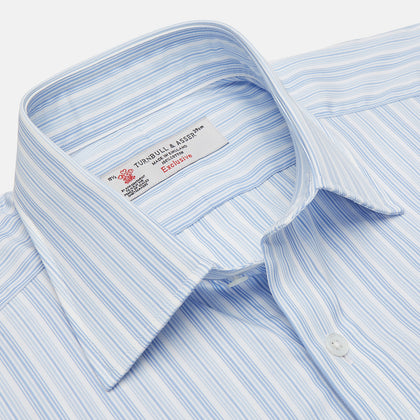 Blue & White Stripe Poplin Cotton Regular Fit Shirt with T&A Collar & Double Cuffs Image 2