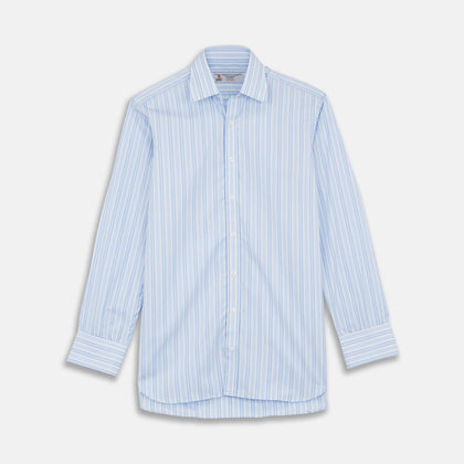 Blue & White Stripe Poplin Cotton Regular Fit Shirt with T&A Collar & Double Cuffs