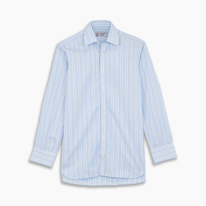 Blue & White Stripe Poplin Cotton Regular Fit Shirt with T&A Collar & Double Cuffs Image 3