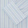 View 2 of product The Turnbull & Asser Blue & White Stripe Poplin Cotton Regular Fit Shirt features a T&A collar, double cuffs, and vertical stripes, showcased against a plain white background.