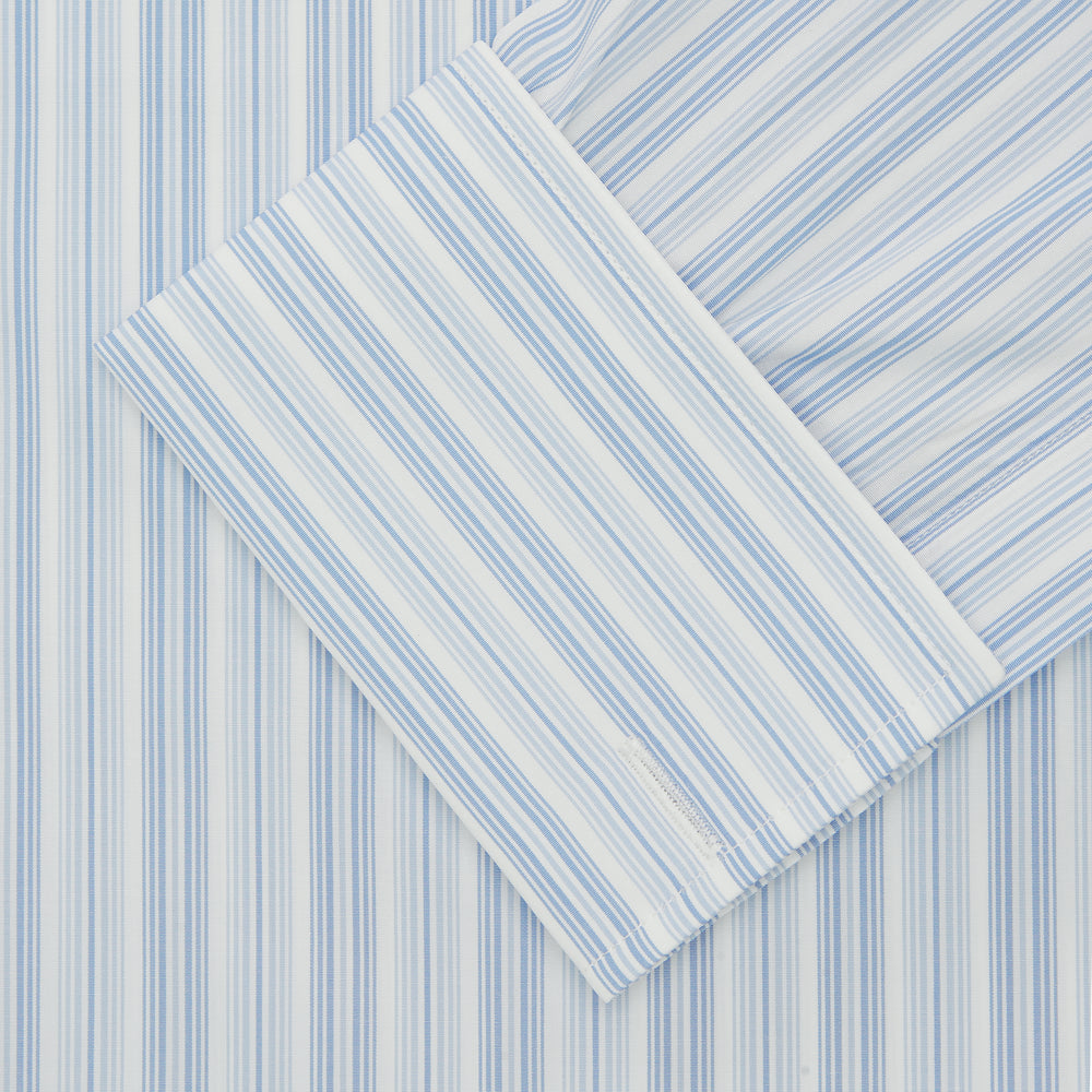 Blue & White Stripe Poplin Cotton Regular Fit Shirt with T&A Collar & Double Cuffs