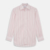 View 1 of product Turnbull & Asser Pink and White Stripe Twill Cotton Regular Fit Shirt with T&A collar and double cuffs, neatly displayed on a plain white background.