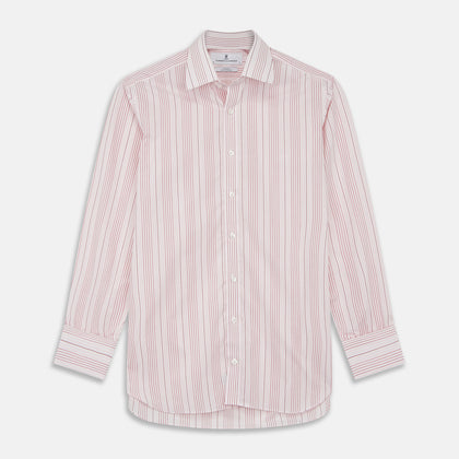 Pink And White Stripe Twill Cotton Regular Fit Shirt with T&A Collar And Double Cuffs