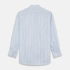View 4 of product Turnbull & Asser’s Blue and White Stripe Twill Cotton Regular Fit Shirt features a T&A collar, double cuffs, and classic stripes, shown laid flat on a white background.