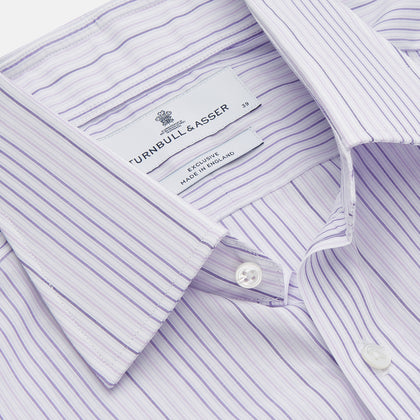 Purple And White Stripe Twill Cotton Regular Fit Shirt with T&A Collar And Double Cuffs Image 1
