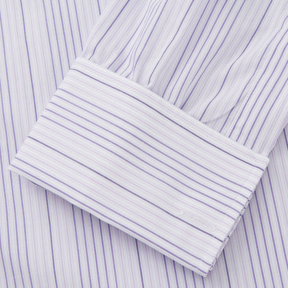 Purple And White Stripe Twill Cotton Regular Fit Shirt with T&A Collar And Double Cuffs Image 2