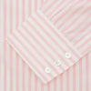 View 2 of product The Turnbull & Asser Pink & White Candy Stripe Poplin Regular Fit Shirt features a T&A collar, 3-button cuffs, and long sleeves, shown elegantly laid flat on a white background.