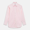 View 1 of product The Turnbull & Asser Pink & White Candy Stripe Poplin Regular Fit Shirt features a T&A collar, 3-button cuffs, and long sleeves, shown elegantly laid flat on a white background.