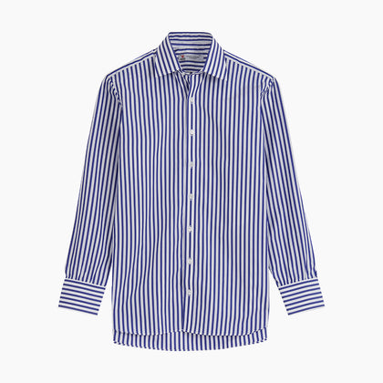 Blue and White Wide Stripe Shirt with T&A Collar and 3-Button Cuffs Image 2