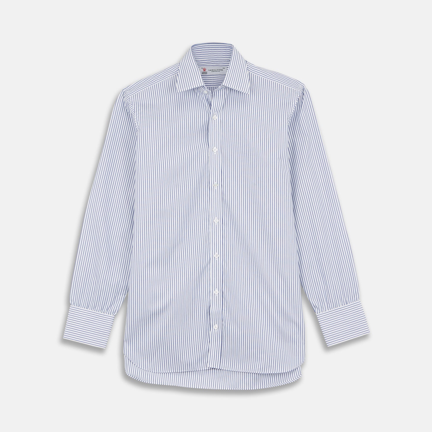 Navy Centre Stripe Shirt with T&A Collar and 3-Button Cuffs