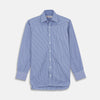 View 1 of product The Turnbull & Asser Navy Rich Stripe Shirt features a T&A collar, 3-button cuffs, blue with white vertical stripes, and a button-down front—shown laid flat on a white background.