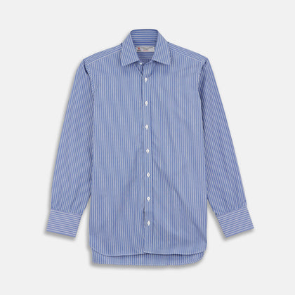 Navy Rich Stripe Shirt with T&A Collar and 3-Button Cuffs