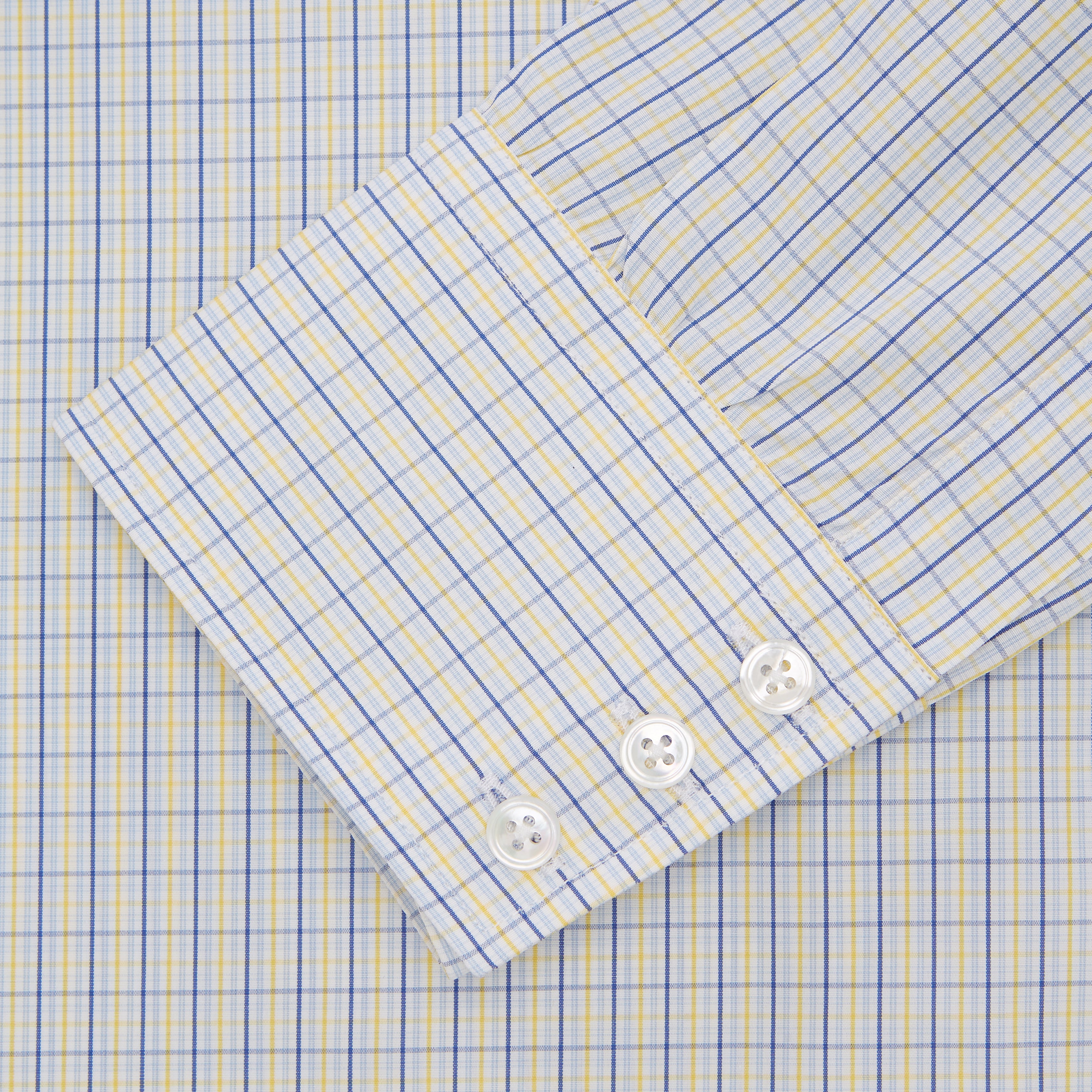 Yellow, Blue & White Check Regular Fit Poplin Cotton Shirt with T&A Collar & 3-Button Cuffs