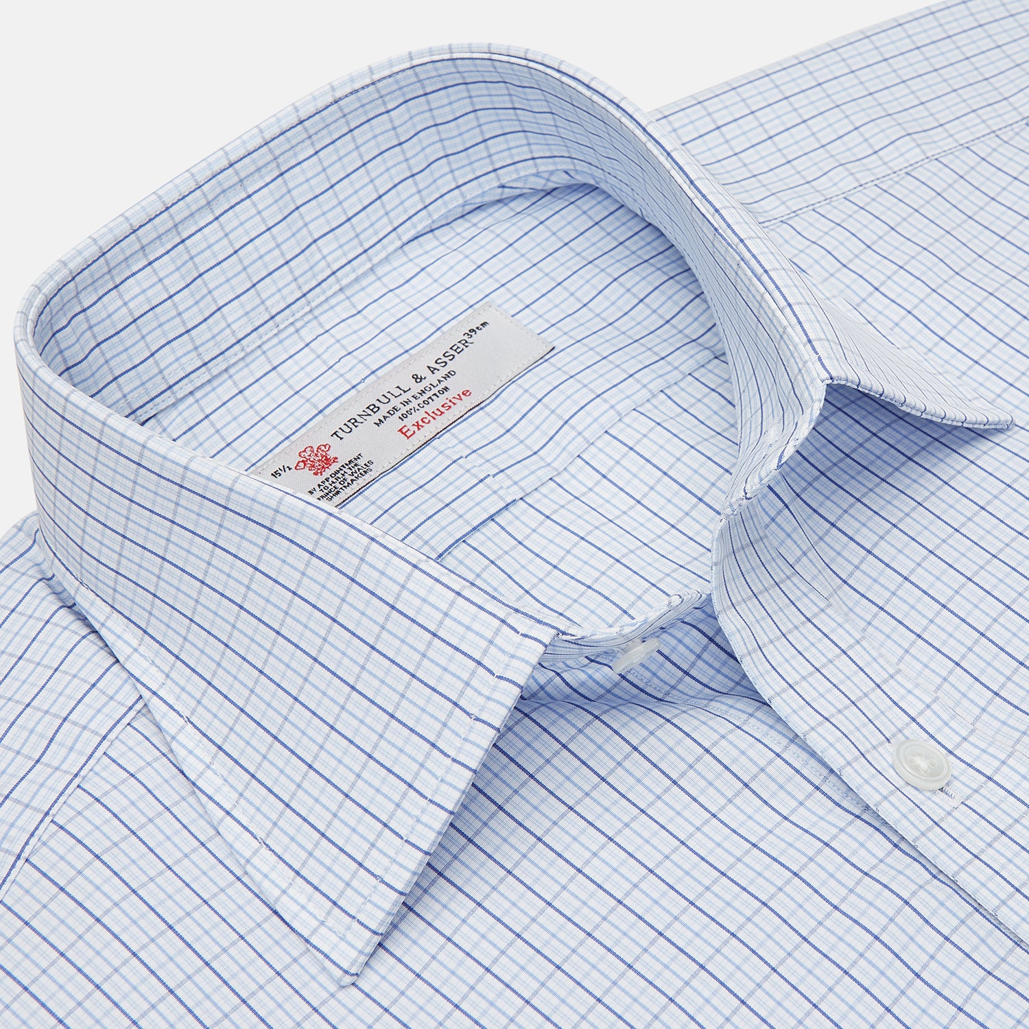 Sky Blue Line Check Shirt with T&A Collar and 3-Button Cuffs