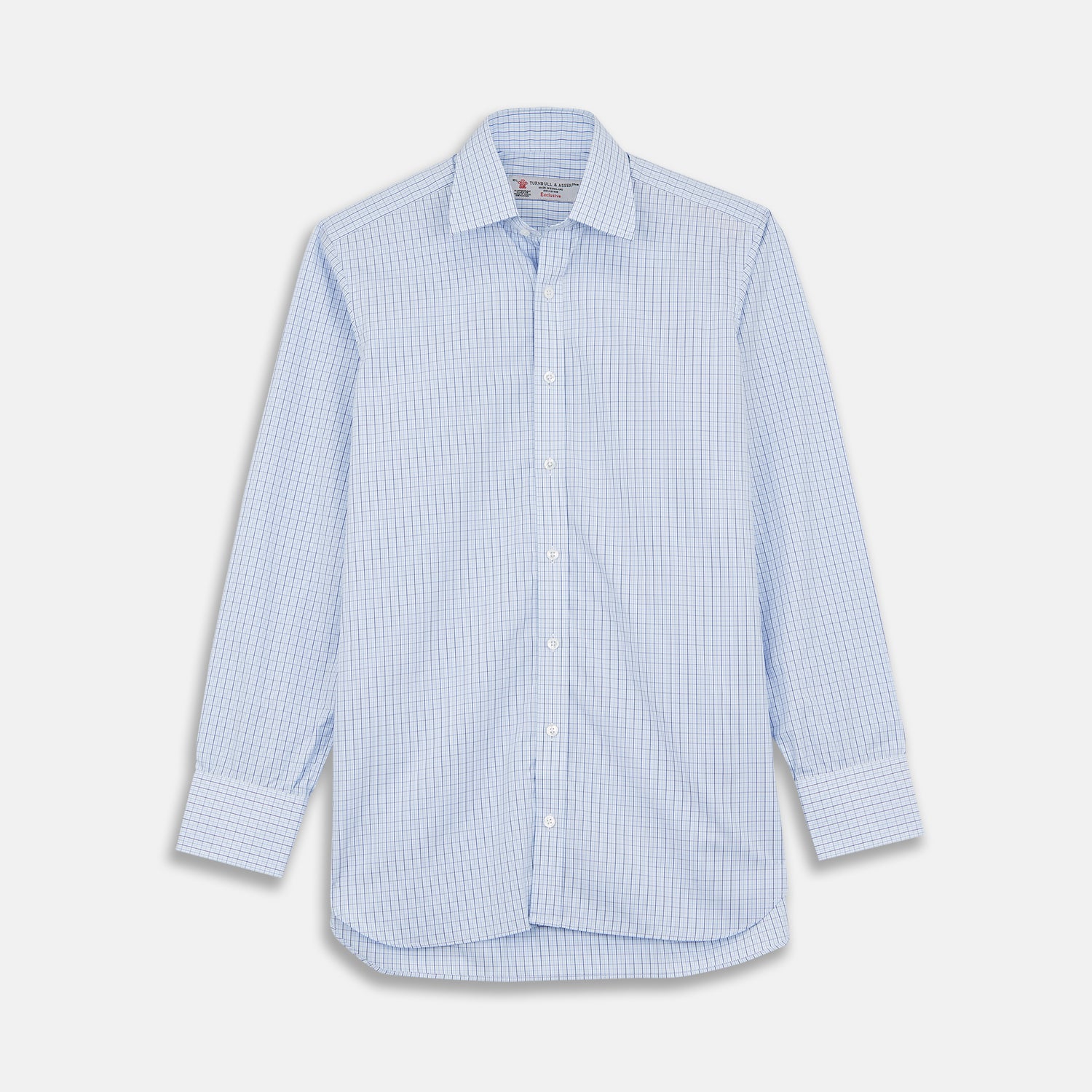 Sky Blue Line Check Shirt with T&A Collar and 3-Button Cuffs