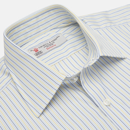 Yellow and Navy Small Stripe Shirt with T&A Collar and 3-Button Cuffs Image 2
