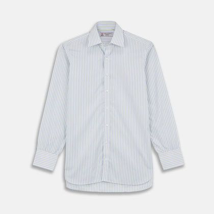 Yellow and Navy Small Stripe Shirt with T&A Collar and 3-Button Cuffs