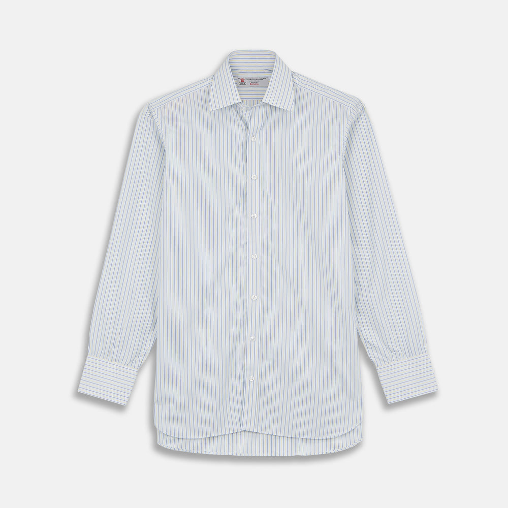 Yellow and Navy Small Stripe Shirt with T&A Collar and 3-Button Cuffs