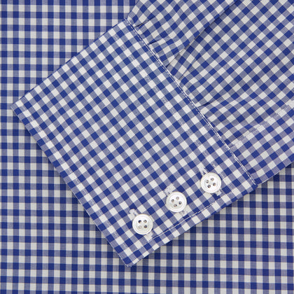 Navy & White Gingham Check Cotton Regular Fit Shirt with T&A Collar & 3-Button Cuffs