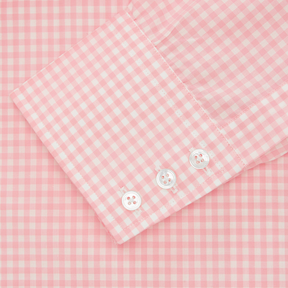 The Pink & White Cotton Gingham Check Shirt with T&A Collar and 3-button cuffs by Turnbull & Asser is shown on a white background—style it with Turnbull chinos for a timeless classic look.
