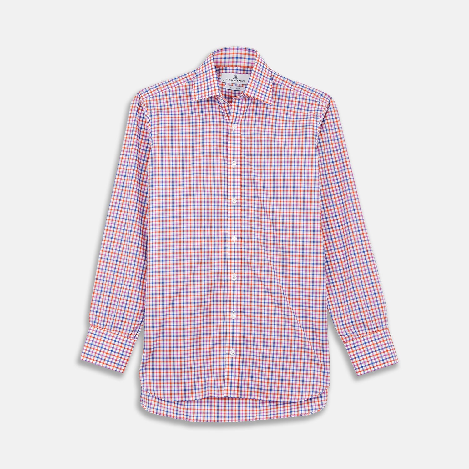 Blue, Pink and Orange Check Shirt with T&A Collar and 3-Button Cuffs