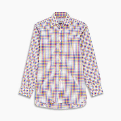 Blue, Yellow and Pink Check Shirt with T&A Collar and 3-Button Cuffs Image 3